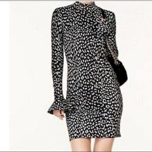 MK leopard jaquard knit dress black silver metallic